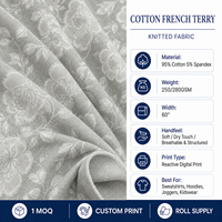 Rouleau de tissu French Terry 280 g/m², impression personnalisée, 95 % coton, 5 % élasthanne, tissu tricoté extensible French Terry, vente en gros pour vêtements