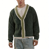 Veste cardigan surdimensionnée en coton personnalisée en gros, pull en mohair pour homme à col en V rayé jacquard duveteux pour l'automne