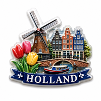 Aimant de réfrigérateur WeiVista en résine, Moulin à vent hollandais, Tulipe, Maison de canal, Souvenir, Personnalisé, Vente en gros