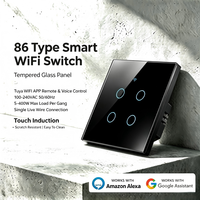 Interrupteur tactile intelligent WiFi UBARO 4 gangs, contrôle par un seul fil, application Tuya et Smart Life, fonction de minuterie, verre trempé, compatible Alexa et Google