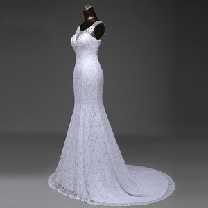 Elegant Mermaid Wedding Dress V-Neck Lace Slim Fit White Gown - Product Image 3