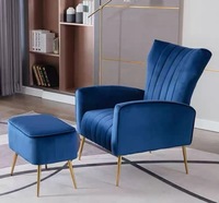 Fauteuil à dossier haut avec repose-pieds, moderne, en velours, pour salon, sous-sol, meubles de maison, certifié BSCI
