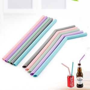 Pailles en silicone droites certifiées, multicolores, durables, avec étui, réutilisables, 20 cm, ustensiles de cuisine - Product Image 1