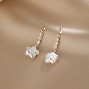 Exquisite Women's 1577 Natural <b>Pearl</b> <b>Earrings</b> Lucky Star Fringed Baroque Bead S925 <b>Sterling</b> <b>Silver</b> Elegant Design - Product Image 5