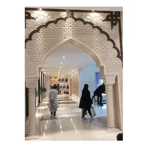Customized Project Mosque Building Islamic Decoration Designing Pillars Sculpture, White Limestone Marble Big Column Mosque Arch