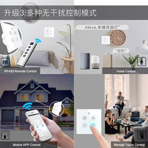 Ledeast WS-EU-FL thông minh Cuộc Sống Gia Đình Wifi RF433 <span class=keywords><strong>dimmer</strong></span> điều khiển từ xa tốc độ quạt trần ánh sáng Đèn tường chuyển đổi - Product Image 5