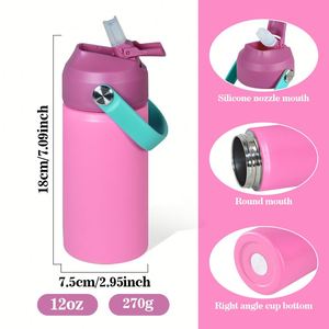 Nueva llegada: Termo infantil de 12 oz, sin BPA, a prueba de fugas, de doble pared, con borde plano, recubrimiento en polvo, con asa y tapa abatible. - Product Image 2