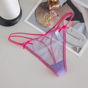 Conjunto de bragas sexys para mujer, 3 piezas, con encaje de malla de puntos, talle bajo, ultrafino, de spandex y nailon, ropa interior sin costuras - Product Image 3