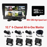 Système de caméra de recul AHD 2/4 canaux avec moniteur 10,1 pouces pour camions et bus, écran IPS, vision nocturne Ultra-HD, étanche IP67