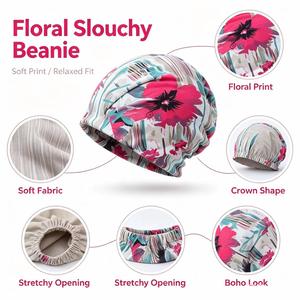 <span class=keywords><strong>Bonnet</strong></span> <span class=keywords><strong>chimio</strong></span> pour <span class=keywords><strong>femme</strong></span>, style slouchy, motif floral/abstrait, avec boutons décoratifs, en polyester/coton (lot de 2) - Product Image 2