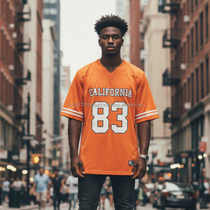 Maillot de football américain rétro personnalisé avec logo d'équipe, tissu à séchage rapide, col en V, streetwear pour les fans, tenue de jour de match tendance - Product Image 1