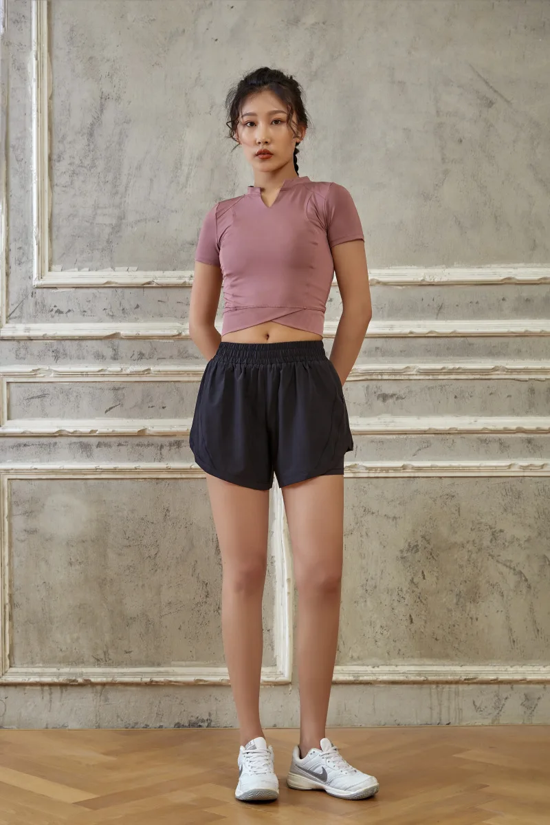 Customized LOGO summer yoga sports shorts women's quick-drying elastic anti-glare shorts OEM