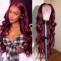 Perruque longue bouclée rouge bordeaux pour femmes européennes et américaines, grandes ondulations, entièrement en dentelle, grande taille de bonnet, base en soie, fibre haute température résistante à la chaleur