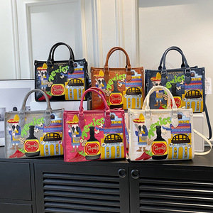 Bolso de mano casual para mujer de comercio exterior, estilo de diseño de nicho, geométrico, con cinta de cocodrilo, bordado de grafiti y cremallera.94485 - Product Image 1