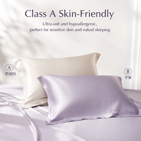 Parure de lit en soie glacée 4 pièces avec draps en satin rafraîchissant réversibles couleur unie, haute densité classe A, double face AB