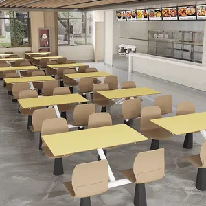 现代轻型豪华餐厅自助餐厅家具4座连用学校食堂餐饮桌椅套装待售