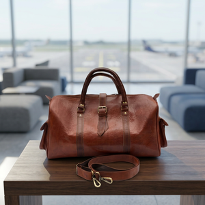 Sac de voyage classique en cuir véritable pour homme, avec poignée souple, fermeture éclair, style durable, roulettes intégrées, multifonction - Product Image 3