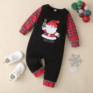 Pelele de una pieza de Papá Noel para Bebé y Niño, ropa para gatear de algodón, color negro, novedad de otoño, 2022