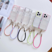 Transparent Couleur Minimaliste Galvanoplastie TPU + Acrylique Carte Suspendu Corde Téléphone étui pour iphone 16 15 14 Promax pour iphone 16E