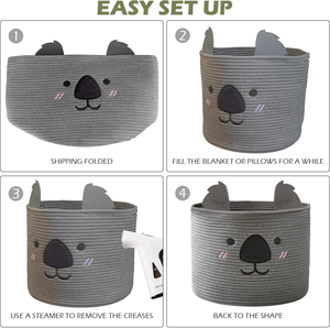 Cesta de Lona Plegable con Forma de Animal, Linda Cesta de Almacenamiento de Ropa y Decoración de Mantas Grandes Tejida con Cuerda de Algodón con Asa - Product Image 6