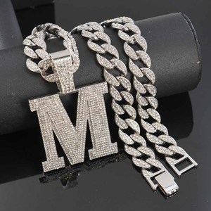 Collana <span class=keywords><strong>con</strong></span> Ciondolo <span class=keywords><strong>Lettera</strong></span> <span class=keywords><strong>M</strong></span> Iced Out da Uomo, in Lega Argento, <span class=keywords><strong>con</strong></span> Catena Cuban Link, Gioielli Hip Hop Personalizzati, Accessori Moda Uomo - Product Image 3