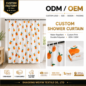 <span class=keywords><strong>Rideau</strong></span> de <span class=keywords><strong>douche</strong></span> personnalisé à imprimé fruits oranges avec crochets, tissu hydrofuge, ourlet lesté, OEM ODM pour la vente au détail et les grossistes en cadeaux - Product Image 1