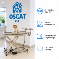 Table d'opération vétérinaire OSCAT à levage électrique, en acier inoxydable 304, hauteur réglable, plateau inclinable, drainage, machine vétérinaire pour chats et chiens