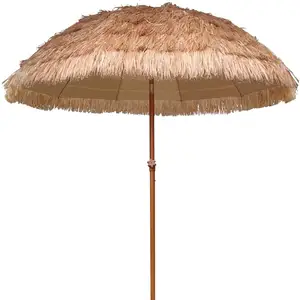 Parapluie Hula Tiki moulant, parapluie de plage, Style hawaïen, à 10 plis, UPF 50 + avec inclinaison, couleur naturelle, 7,5 pieds