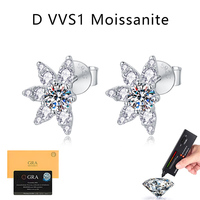 Vente en gros d'usine, boucles d'oreilles en argent sterling S925 en forme de flocon de neige pour femmes, couleur D, VVS1, 0,3 CT, boucles d'oreilles en moissanite, certificat GRA