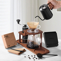 Set Pembuat Kopi Pour Over, Penggiling Manual, Teko Gooseneck, Timbangan Digital, Dripper, Server Kaca, Stand Kayu, Perlengkapan Seduh Kopi Rumahan, Paket Hadiah