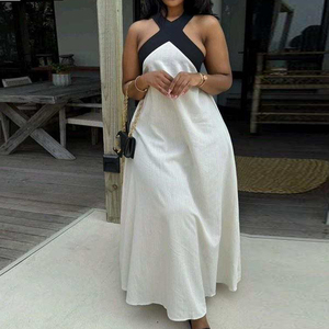 GX1864A Abito Lungo Estivo da Donna, Elegante e <span class=keywords><strong>Casual</strong></span>, Senza Maniche, con Patchwork Colorato, Vestito Maxi Ampio di Tendenza - Product Image 1