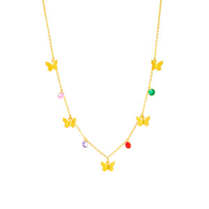 Butterfly Pendant Necklace Gold Color Faceted Beads Titanium Steel Chain Daily Wear Gift Jewelry - Product Image 5