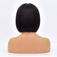 Perruque en cheveux humains élégante et tendance, courte, noire, de 12 pouces, fabriquée à la machine, avec frange pour femmes