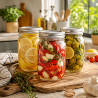 Frasco de Vidrio Transparente de Gran Capacidad con Tapa Hermética, Frasco Mason de Grado Alimenticio para Almacenamiento de Frutas, Jugos y Bebidas