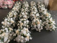 Bouquet de fleurs de mariage décoratives personnalisées de 40cm Vente en gros Soie artificielle Fleurs de roses blanches pour la décoration de mariage