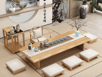 Table basse rectangulaire en bois massif, ensemble de luxe de style japonais, 8 chaises table de bureau en résine