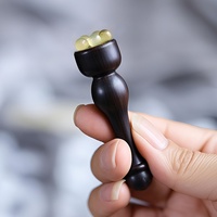 Ziguangtan Ensemble complet de deux masseurs faciaux en forme de petite graine de lotus et de bâtonnets d'acupression pour les yeux, outils de soin de la peau en bois de santal violet