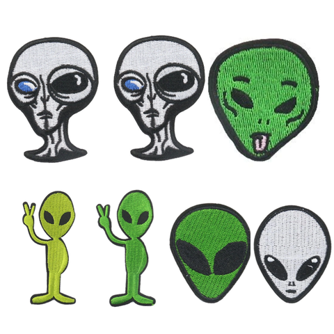 Cartoon Alien Embroidered Cloth Patches Felt PU for Hat Decoration Denim Hole Decoration Embroidered Badges for Clothes Pants