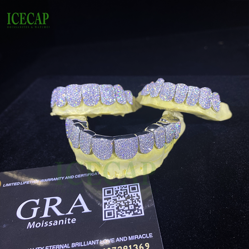 Custom 925 Sliver VVS Moissanite Grillz Iced Out White Gold Hip Hop Fine Jewelry Grillz Teeth Diamond Moissanite Grillz for Men