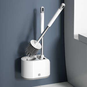 Wall Mounted Toilet <b>Brush</b> Set With Long Handle Flexible <b>Round</b> <b>Brush</b> Modern Design No Drill Installation For Bathroom - Product Image 1