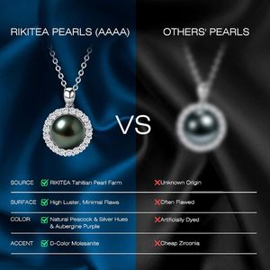 Collana di Perle Nere di Tahiti 9-12mm AAAA, Perla d'Acqua Salata con Ciondolo in Argento Sterling e Moissanite, Gioielli da Matrimonio per Donne - Product Image 4
