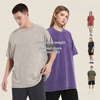Kaos Rajut Pria Trendy Musim Panas, Bahan Tebal 300 Gram, Cuci Berat, Kerah O, Longgar Kasual, Lengan Pendek, 100% Katun