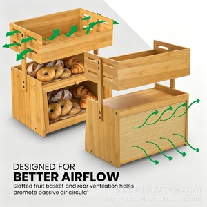 Double Layer Bamboo Fruit <b>Storage</b> <b>Box</b> With Banana Rack Dustproof Bread <b>Bin</b> For Kitchen Countertop - Product Image 2