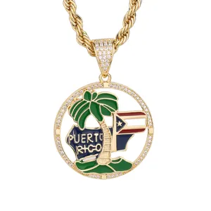 14k Yellow Gold PuertoRico Palm Tree Necklace Pendant Charm Travel Transportation Destination Fine Jewelry For Women Gifts