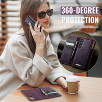 CaseMe 2 en 1 Housse de protection en cuir pour Samsung S25 S24 S23 Portefeuille de luxe Carte d'argent amovible Étui pour Samsung S24 ultra