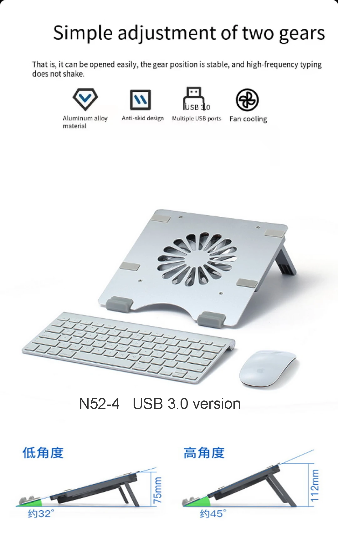 Aluminium Alloy Computer Holder with Cooling Fan Portable Laptop Stand Laptop Cooler for Desk