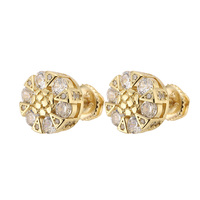 Feine 5A Kubische Zirkonia Herzschliff Hip-Hop-Schmuck Vintage Glänzende 10mm Gold 925 Sterling Silber Blumen-Ohrstecker