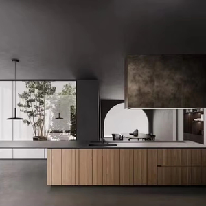 เฟอร์นิเจอร์ครัวสำเร็จรูปสไตล์โมเดิร์นสำหรับโรงแรมเชิงพาณิชย์ ดีไซน์หรูหราแบบอิตาลี ชุดตู้เก็บของติดผนังพร้อมไอส์แลนด์ ผลิตภัณฑ์โลหะสำหรับห้องนั่งเล่น - Product Image 1