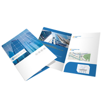 Dossier de présentation en papier kraft sur mesure à deux poches avec emplacement pour cartes de visite, logo personnalisé imprimé, design personnalisable