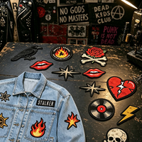 Patch brodé personnalisé, style rock punk, motifs crâne, flamme, étoile, rose, corbeau, tatouage, denim, vintage, coloré, drôle, motard, hip-hop